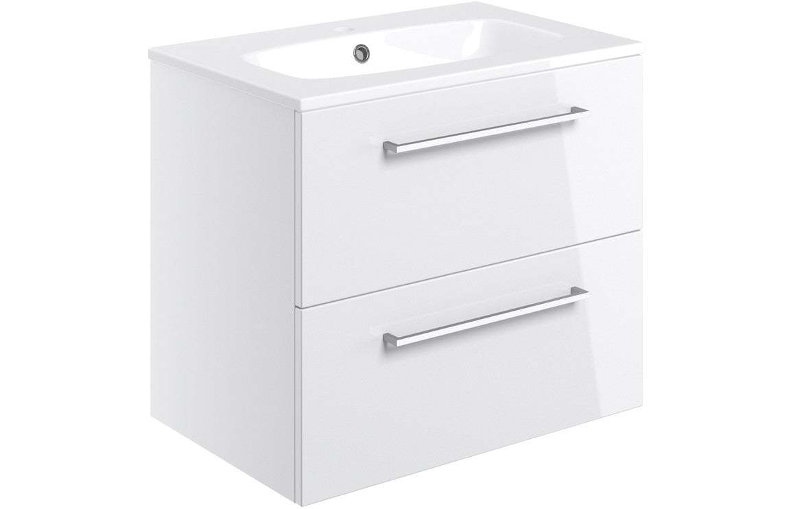 Volta 610mm Wall Hung 2 Drawer Basin Unit & Basin - White Gloss