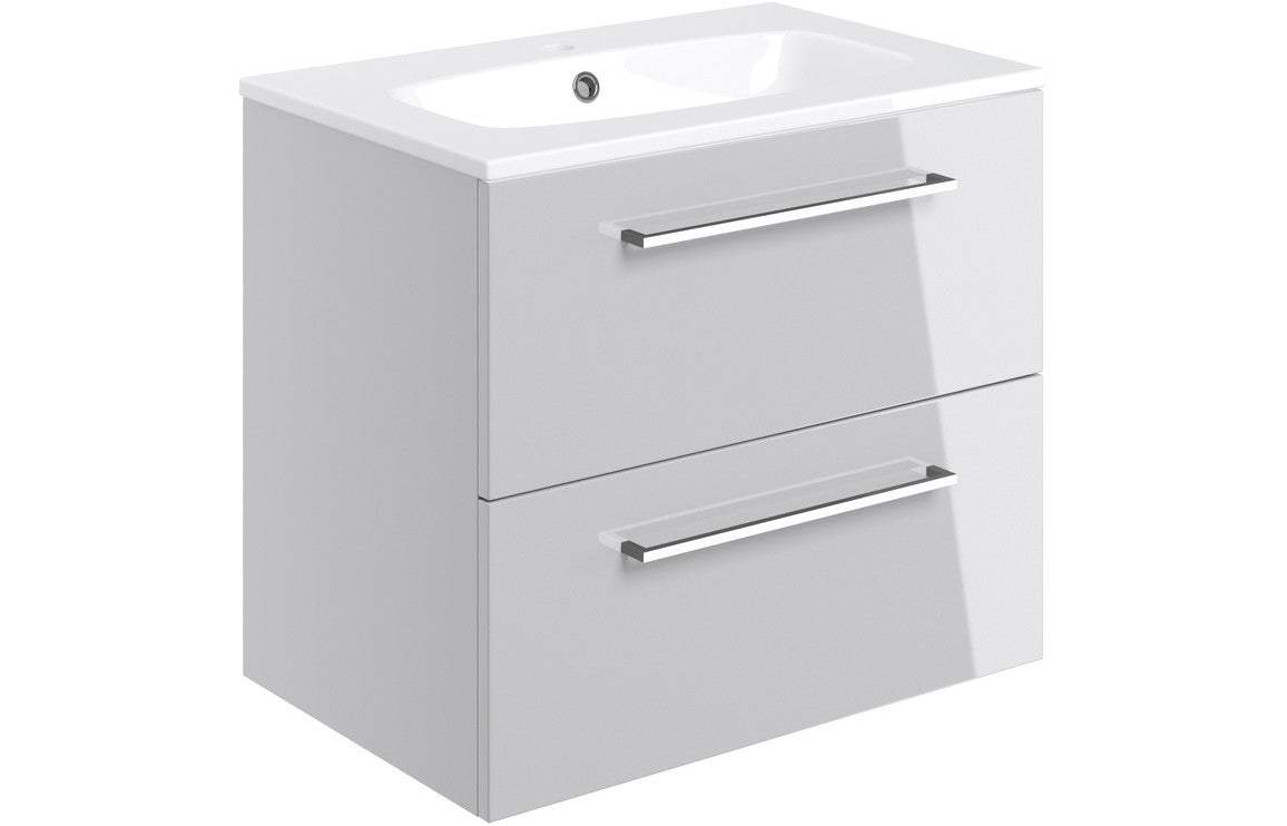 Volta 610mm Wall Hung 2 Drawer Basin Unit & Basin - Grey Gloss