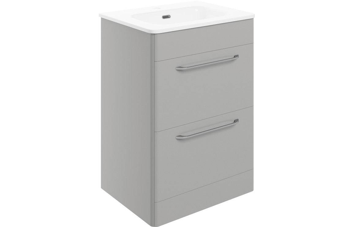 Gatsby 610mm 2 Drawer Floor Unit & Basin - Grey Gloss