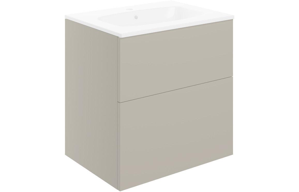 Statement 610mm Wall Hung 2 Drawer Basin Unit & Basin - Matt Latte