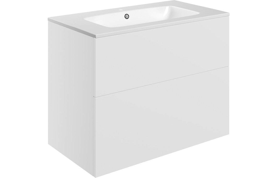 Statement 815mm Wall Hung 2 Drawer Basin Unit & Basin - Matt White