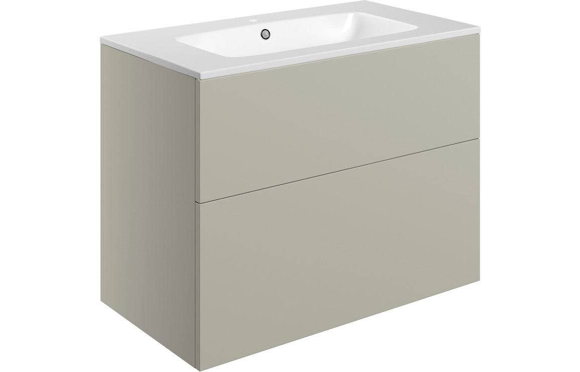 Statement 815mm Wall Hung 2 Drawer Basin Unit & Basin - Matt Latte