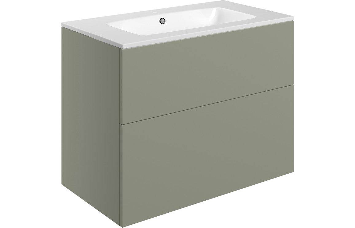 Statement 815mm Wall Hung 2 Drawer Basin Unit & Basin - Matt Olive Green