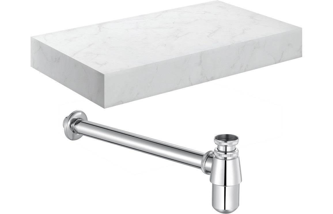 Natural 800mm Wall Hung White Marble Basin Shelf & Chrome Bottle Trap