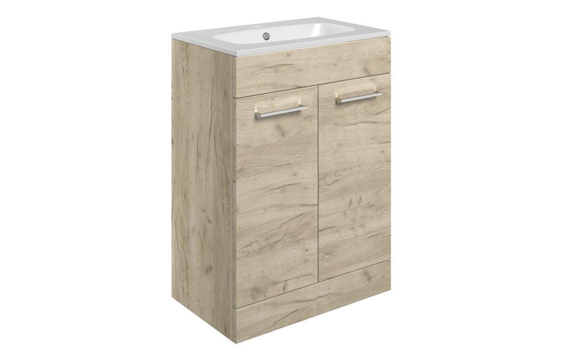 Volta 610mm Floor Standing 2 Door Basin Unit & Basin - Oak