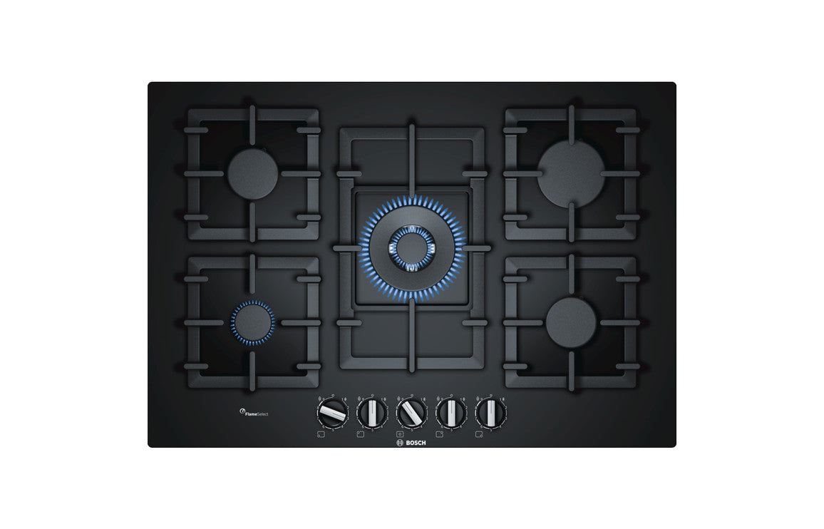 Bosch Series 6 PPQ7A6B90 75cm Gas Hob - Black Glass