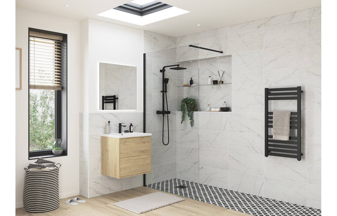 Iconix 500/700/760/800/900/1000/1100/1200/1400mm Wetroom Panel & Support Bar - Black
