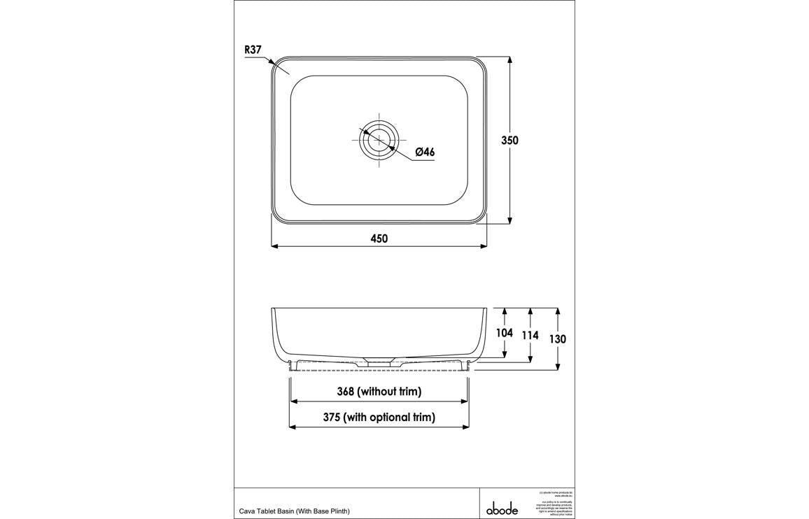 Abode Cava 450x350mm Tablet Basin - Pebble Grey