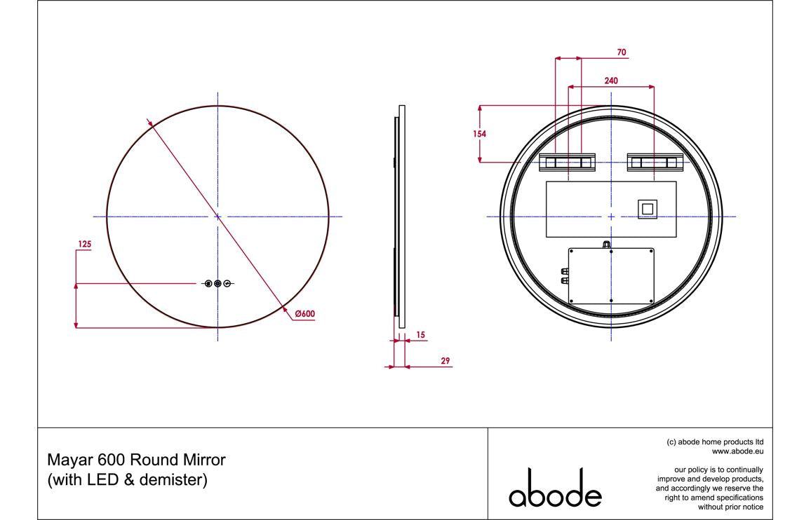 Abode Mayar 600mm Round LED Mirror - Matt Black