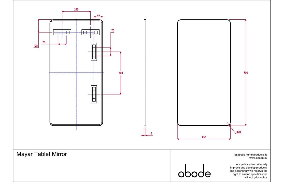 Abode Mayar 450x900mm Tablet Mirror - Brushed Brass