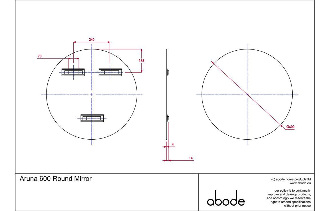 Abode Aruna 600mm Frameless Round Mirror