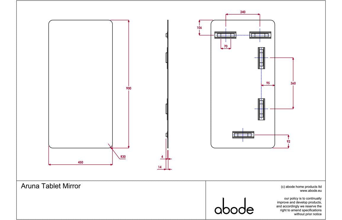 Abode Aruna 450x900mm Frameless Tablet Mirror