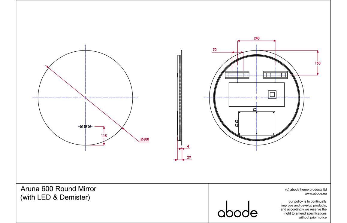 Abode Aruna 600mm Frameless Round LED Mirror