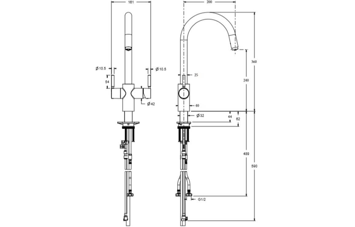 InSinkErator 3N1 Lecce J Shape Steaming Hot Tap & Tank - Chrome