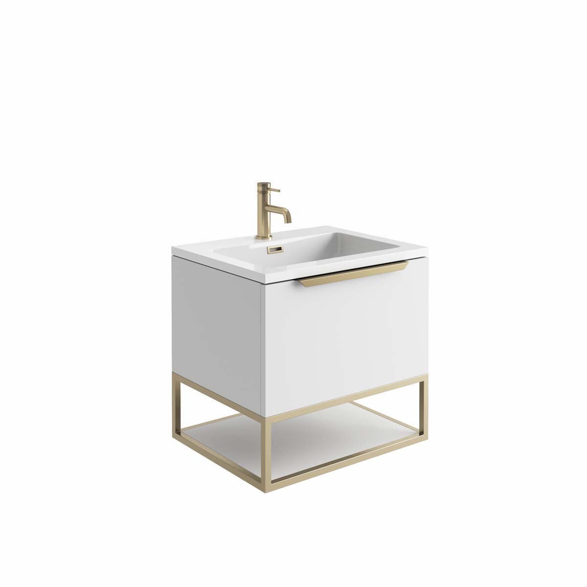 Brushed Brass Frame with White Shelf 60×48