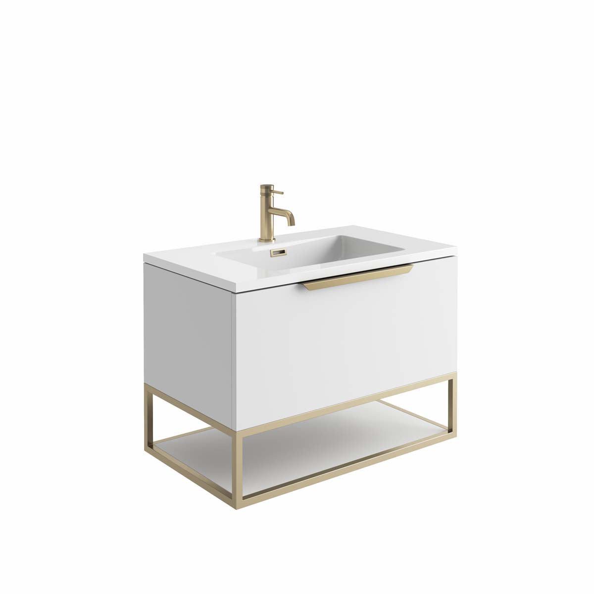 Brushed Brass Frame with White Shelf 80×48