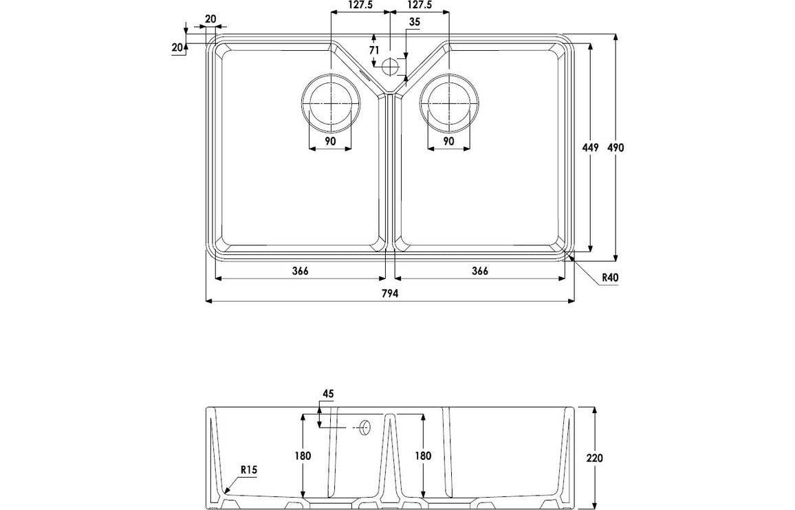 Abode Provincial Large 2B Belfast Undermount Sink - White