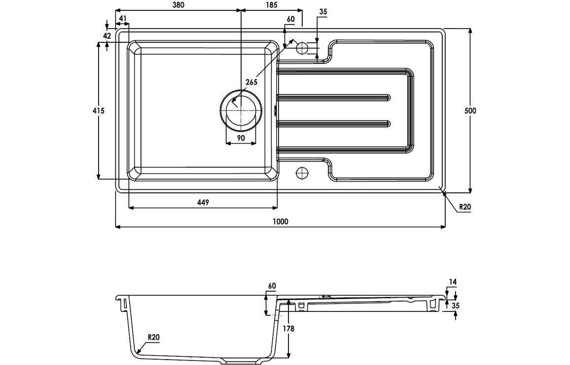 Abode Acton 1B & Drainer Ceramic Inset Sink - White