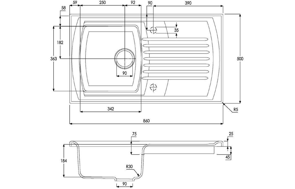 Abode Milford 1B & Drainer Ceramic Inset Sink - White