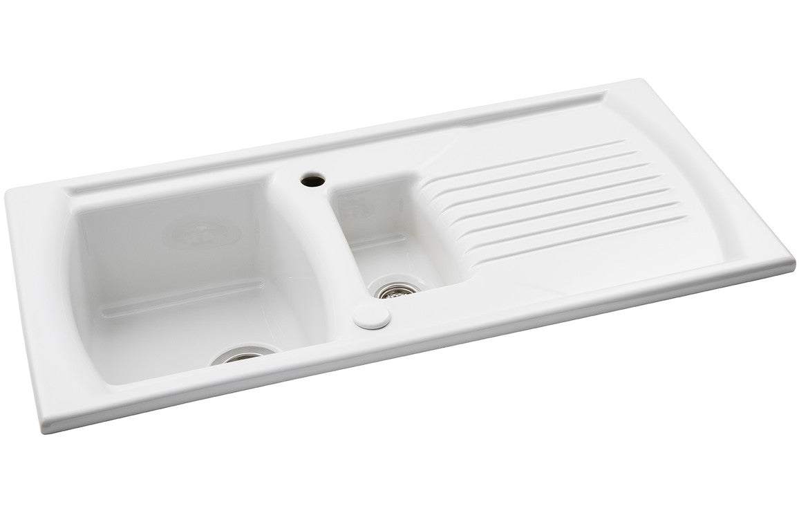 Abode Milford 1.5B & Drainer Ceramic Inset Sink - White