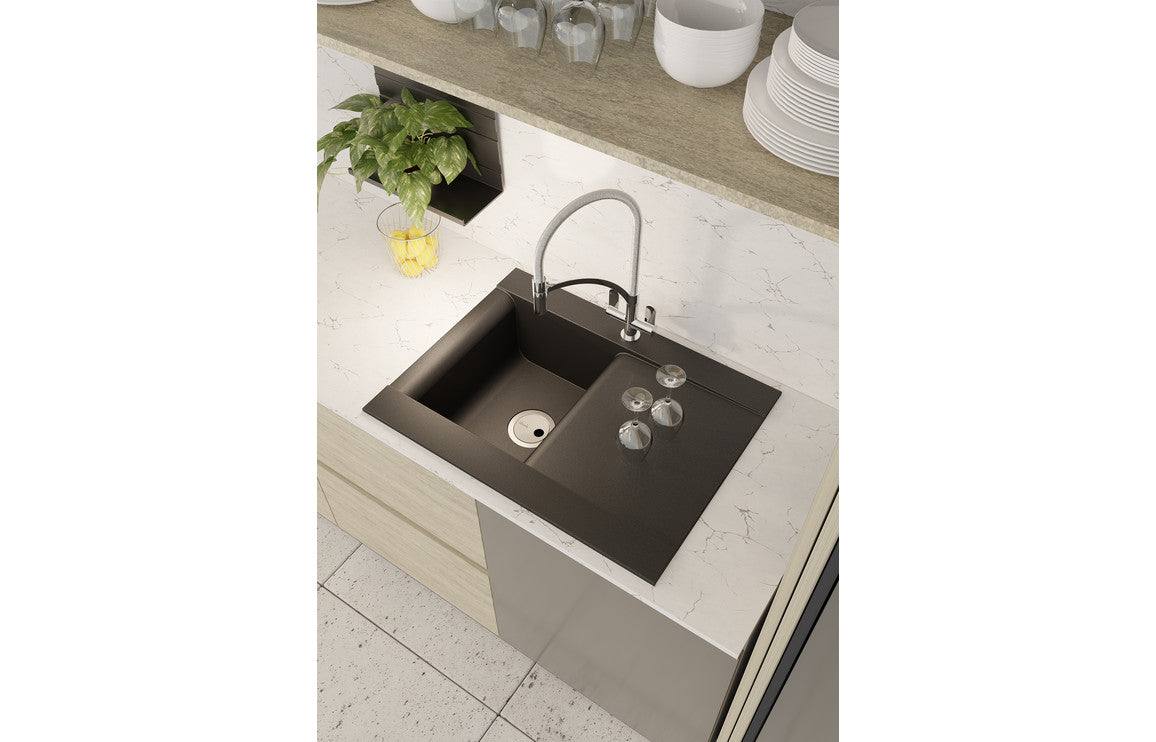 Abode Aspekt 1B & Drainer Granite Inset Sink - Black Metallic