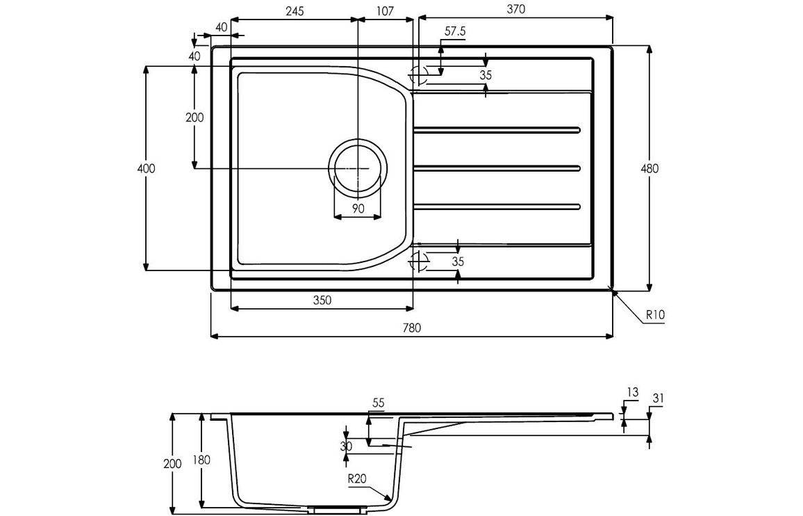 Abode Oriel 1B & Drainer Granite Inset Sink - Frost White