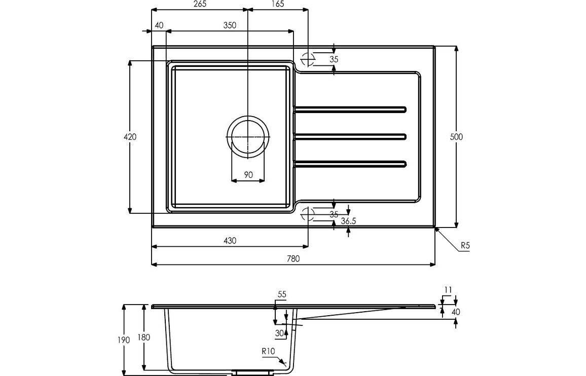 Abode Xcite 1B & Drainer Granite Inset Sink - Frost White