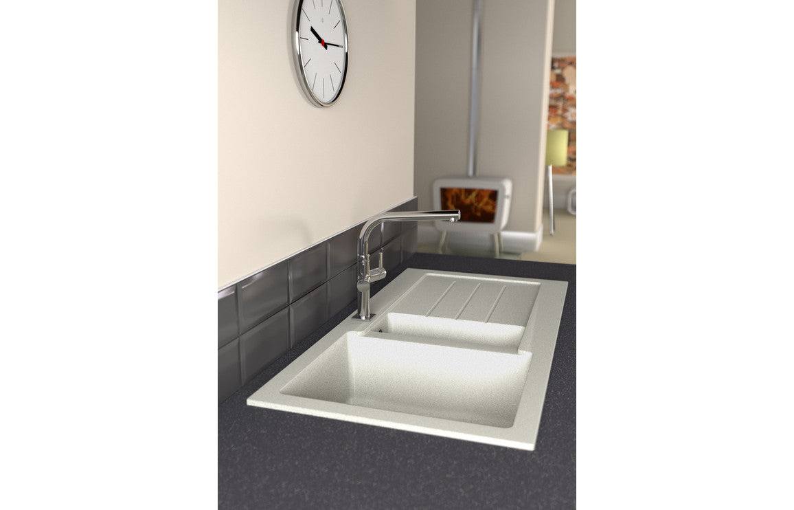 Abode Xcite 1.5B & Drainer Granite Inset Sink - Frost White