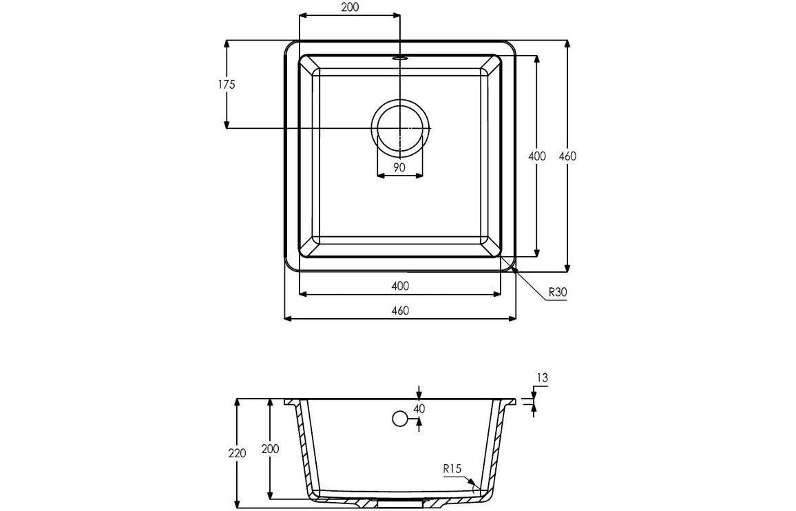 Abode Matrix Sq GR15 1B Granite Inset/Undermount Sink - Grey Metallic