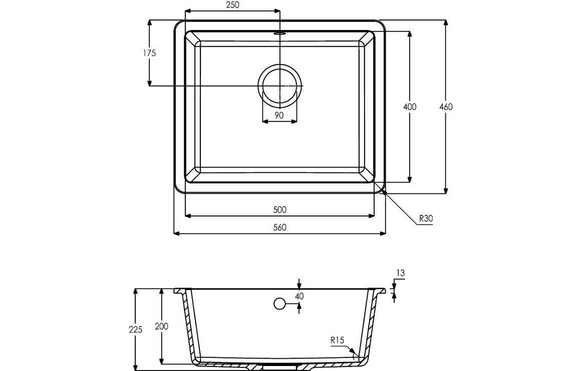 Abode Matrix Sq GR15 Large 1B Granite Inset/Undermount Sink - Black Metallic