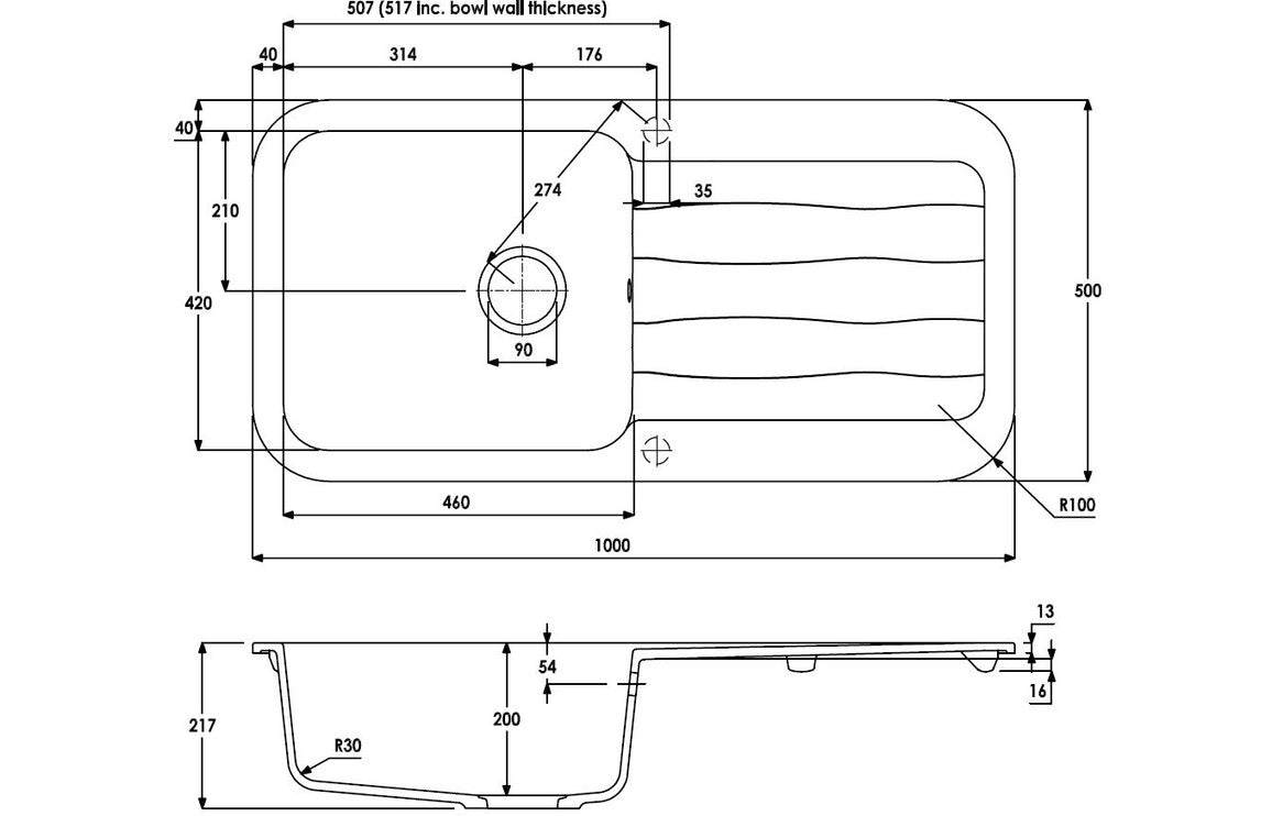 Abode Dune 1B & Drainer Granite Inset Sink - Frost White