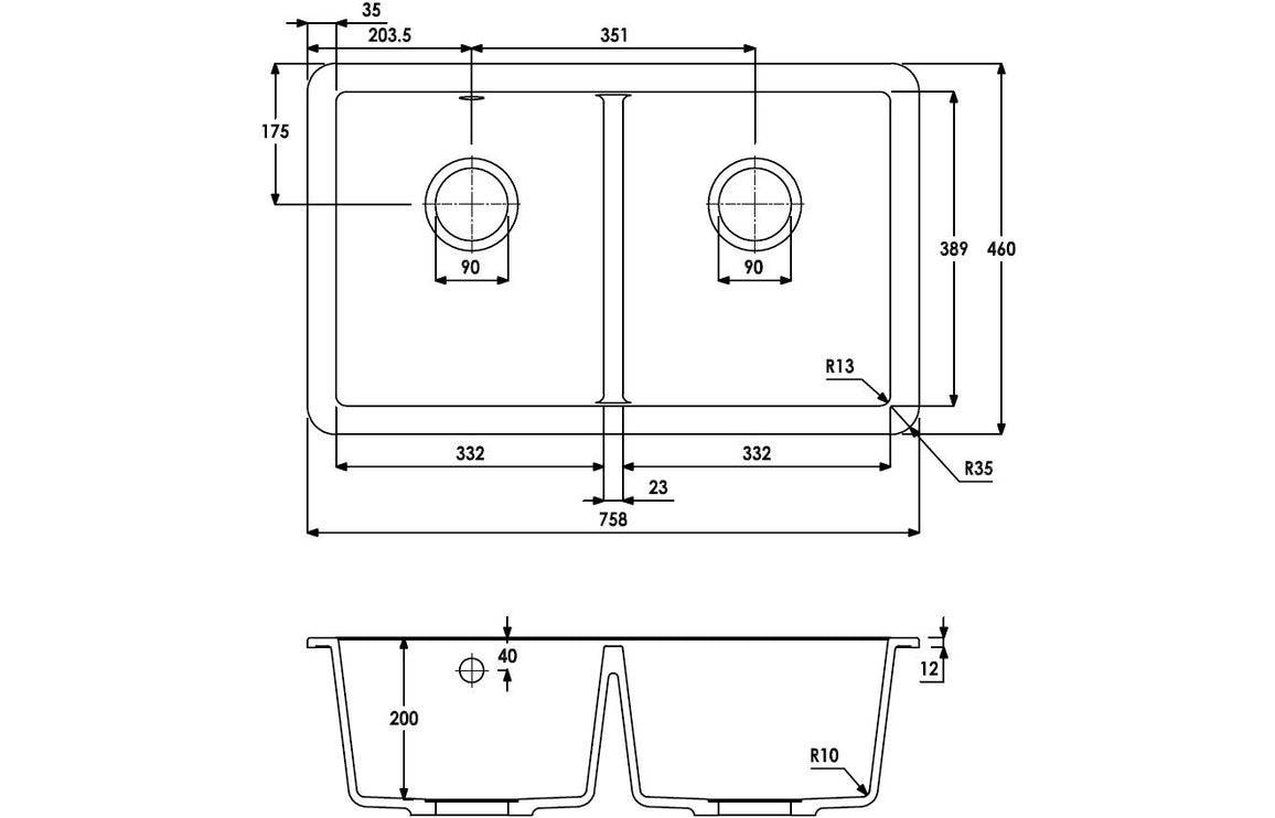 Abode Matrix Sq GR15 2B Granite Undermount Sink - Grey Metallic