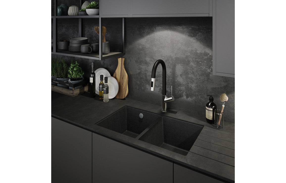 Abode Matrix Sq GR15 2B Granite Undermount Sink - Black Metallic