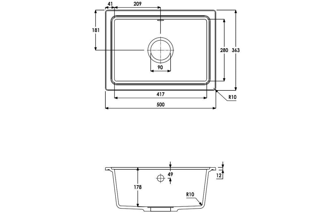 Abode Denton Compact 1B Undermount Sink - Grey Metallic