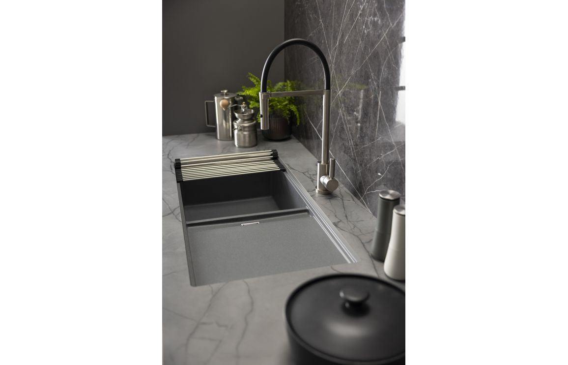 Abode Syncronist Large 1.25B & Drainer Inset/Undermount Sink - Metallic Grey