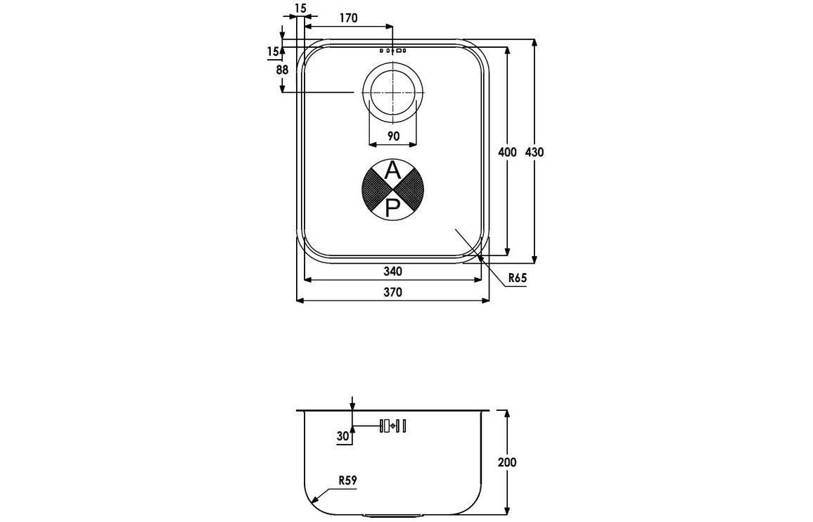 Abode Matrix R50 1B 340mm Undermount Sink - St/Steel