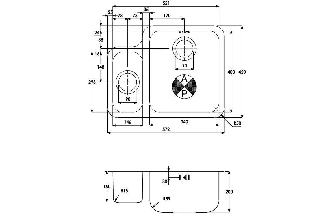 Abode Matrix R50 1.5B RHMB Undermount Sink - St/Steel