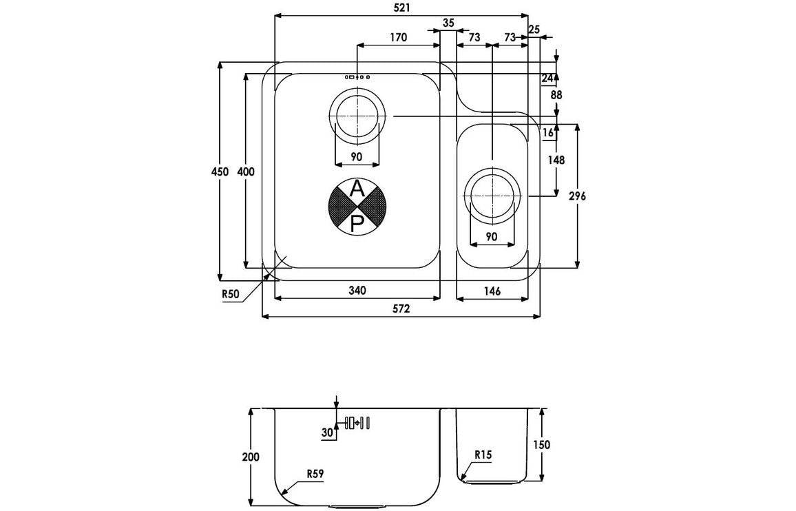 Abode Matrix R50 1.5B LHMB Undermount Sink - St/Steel