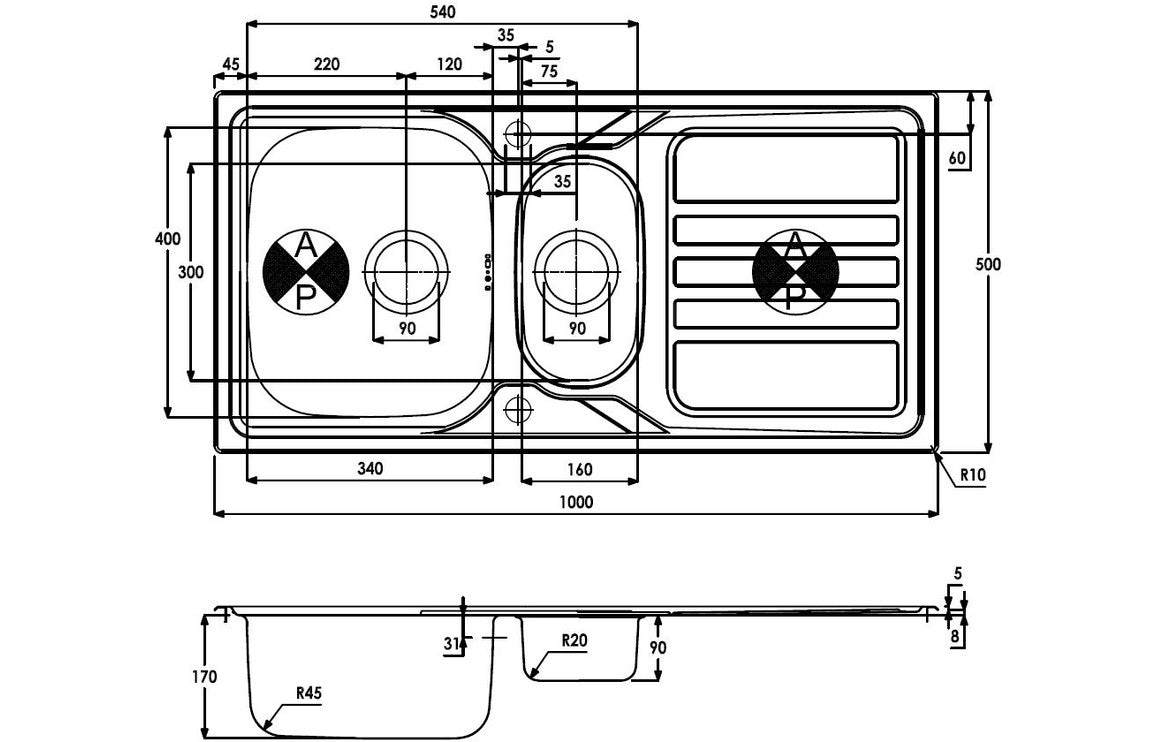 Abode Trydent 1.5B & Drainer Inset Sink - St/Steel