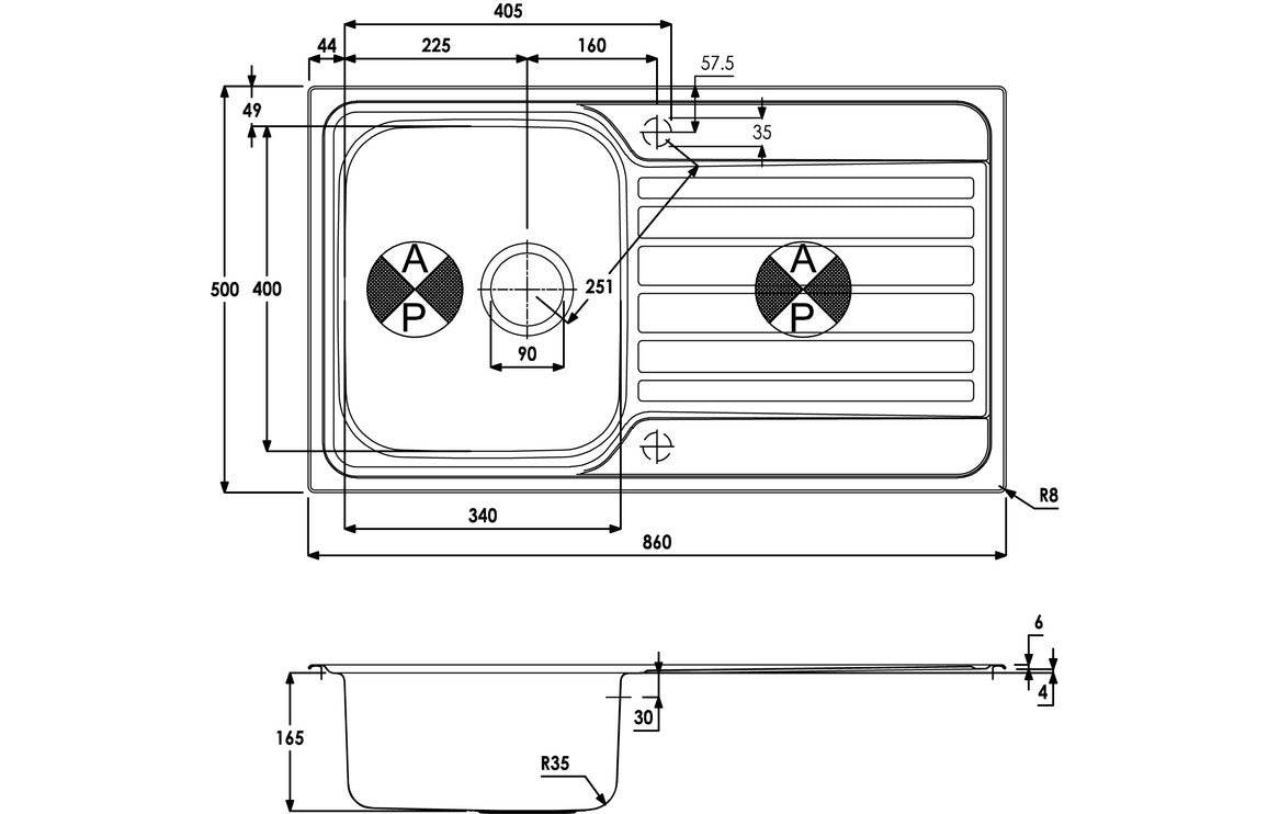 Abode Connekt 1B & Drainer Inset Sink - St/Steel