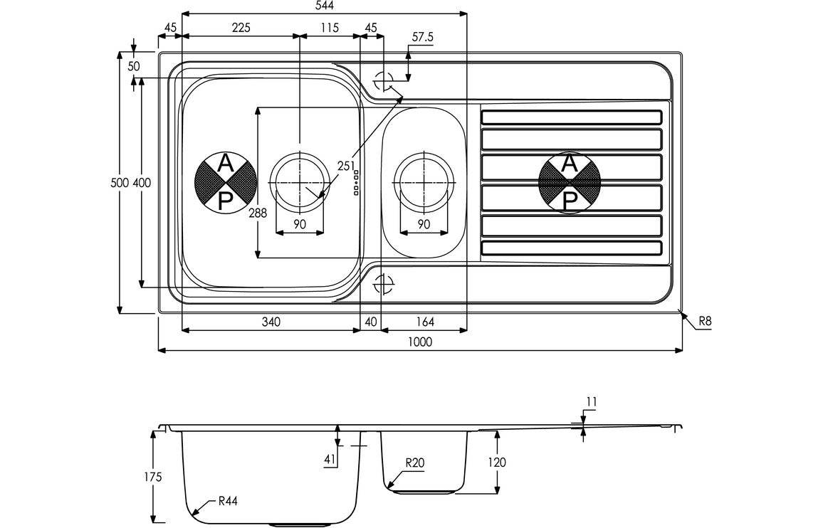 Abode Connekt 1.5B & Drainer Inset Sink - St/Steel