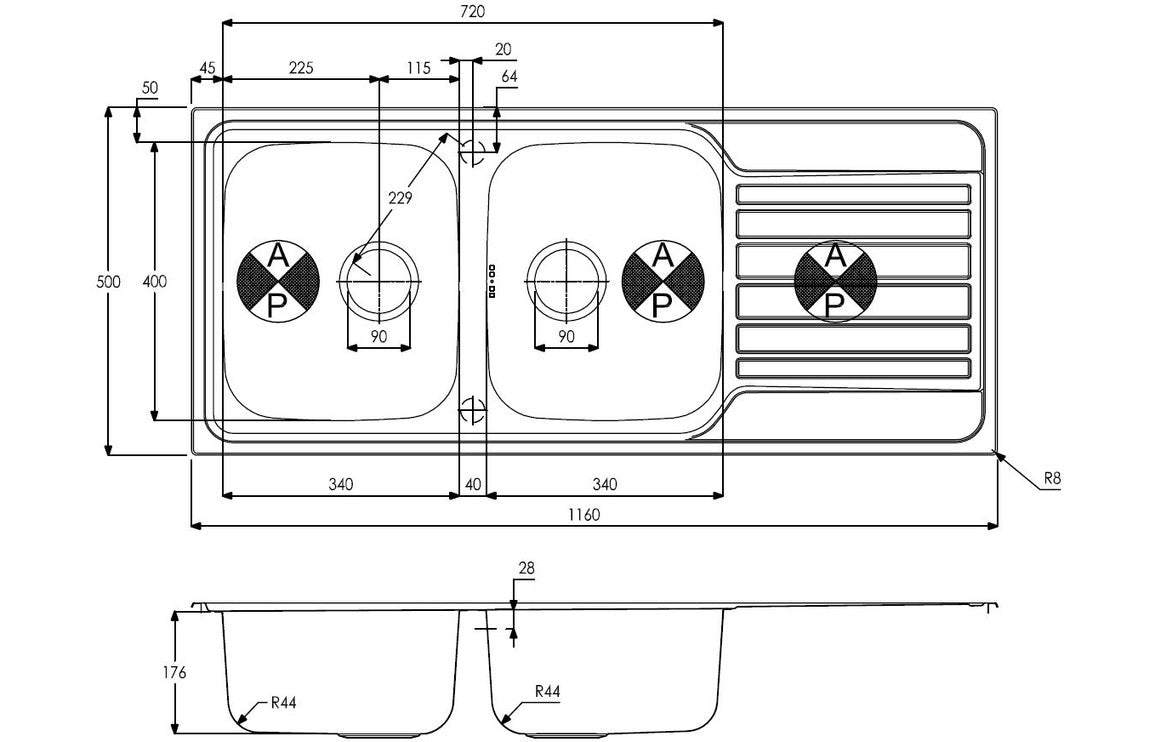 Abode Connekt 2B & Drainer Inset Sink - St/Steel