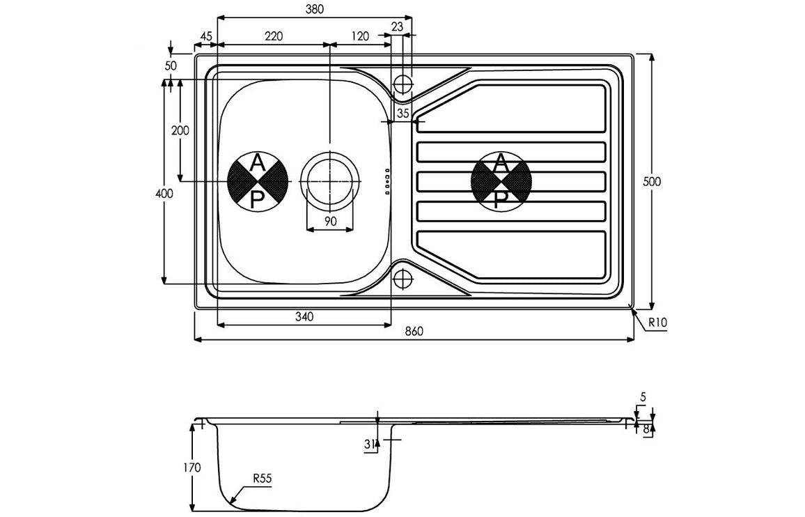 Abode Mikro 1B & Drainer Inset Sink (Boxed inc. waste) - St/Steel