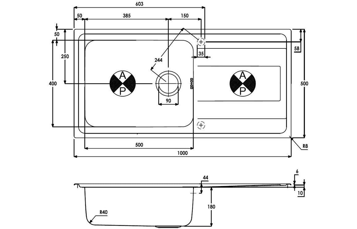 Abode Ixis 1B & Drainer Inset Sink - St/Steel