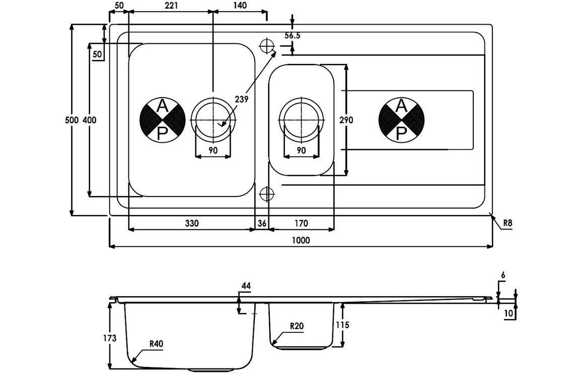 Abode Ixis 1.5B & Drainer Inset Sink - St/Steel