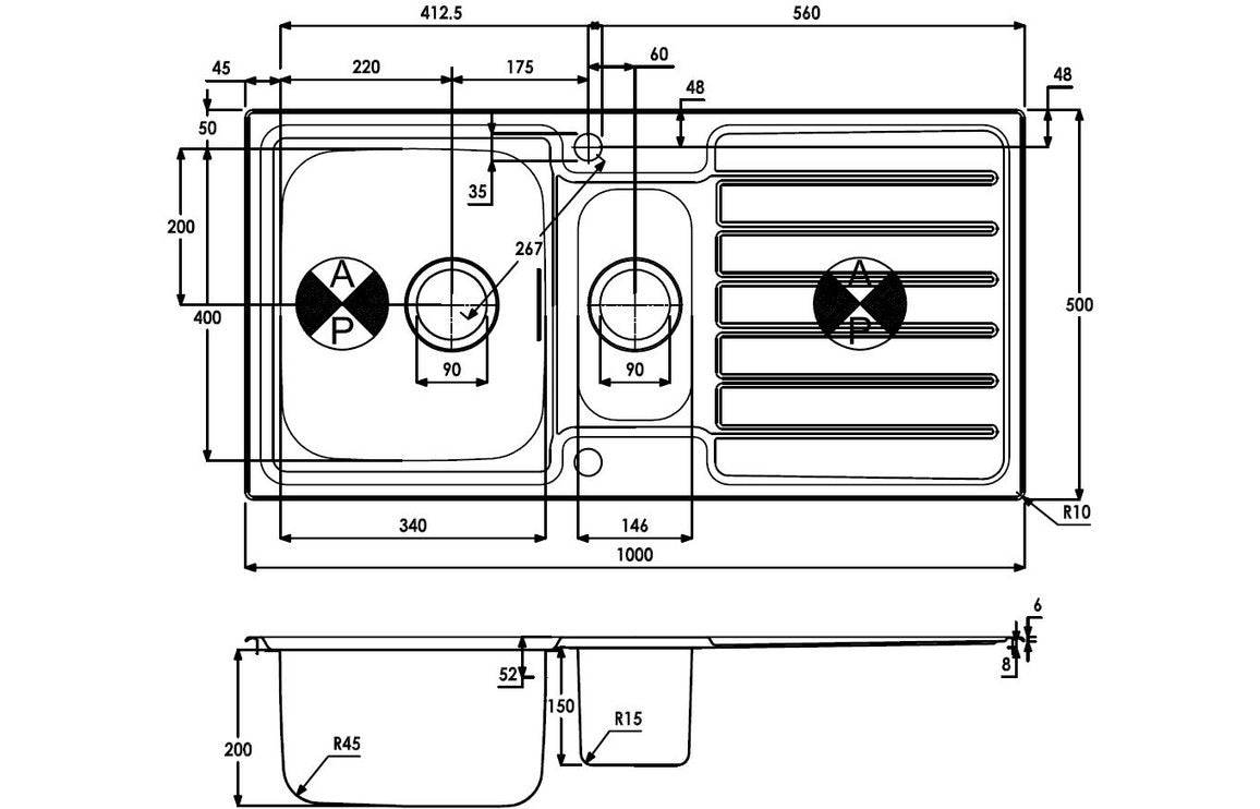 Abode Neron 1.5B & Drainer Inset Sink - St/Steel