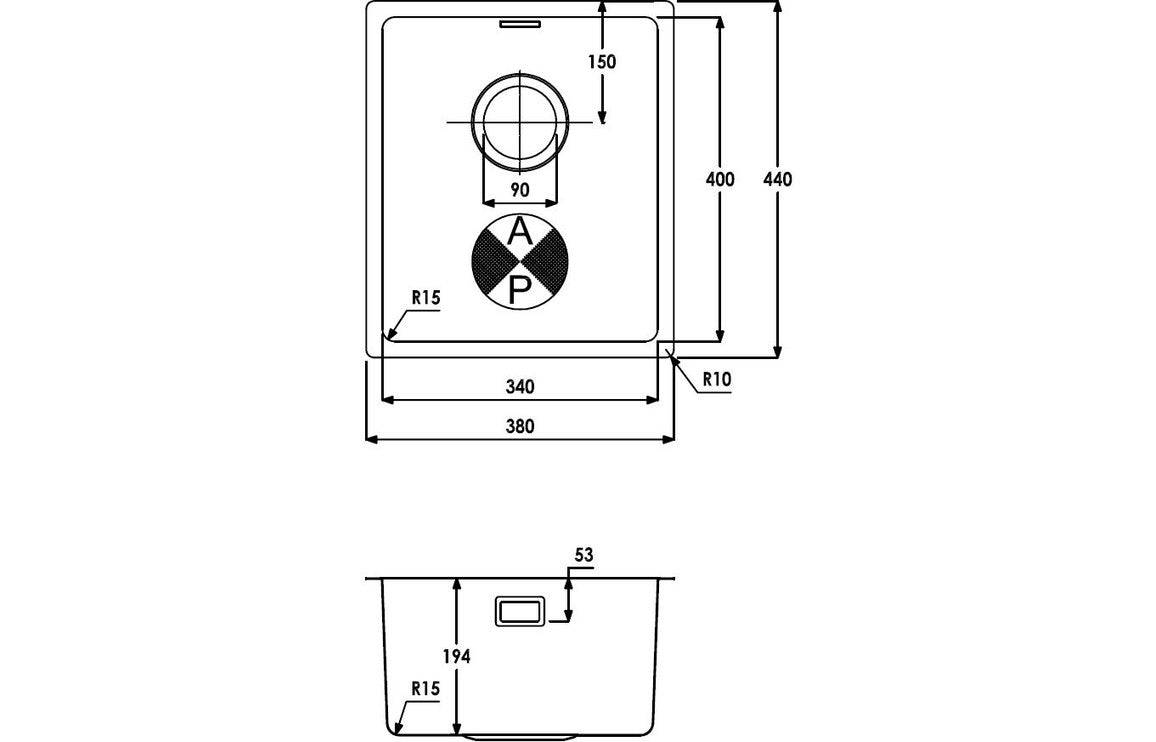 Abode Matrix R15 1B 340mm Undermount/Inset Sink - St/Steel