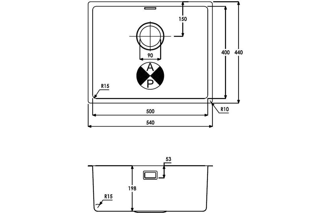 Abode Matrix R15 1B 500mm Undermount/Inset Sink - St/Steel