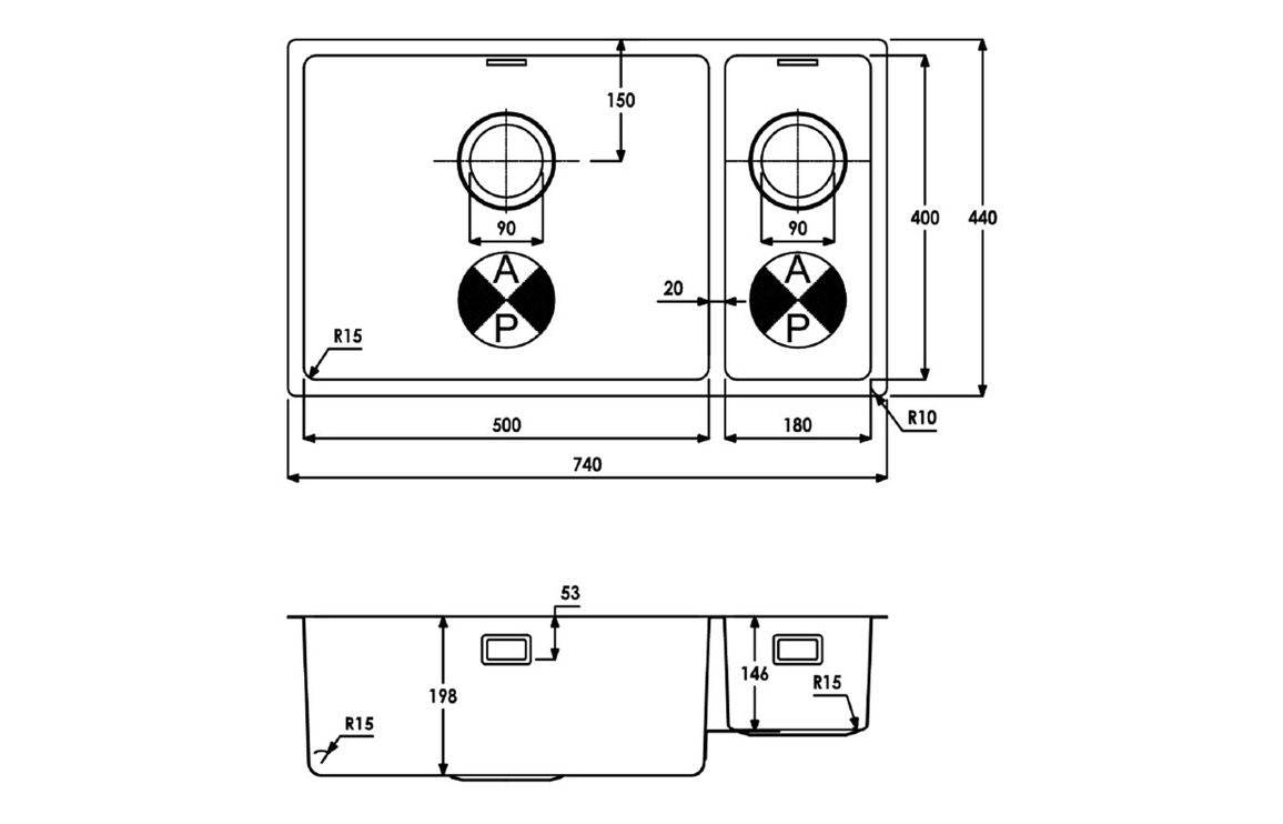 Abode Matrix R15 Large 1.5B LHMB Undermount/Inset Sink - St/Steel