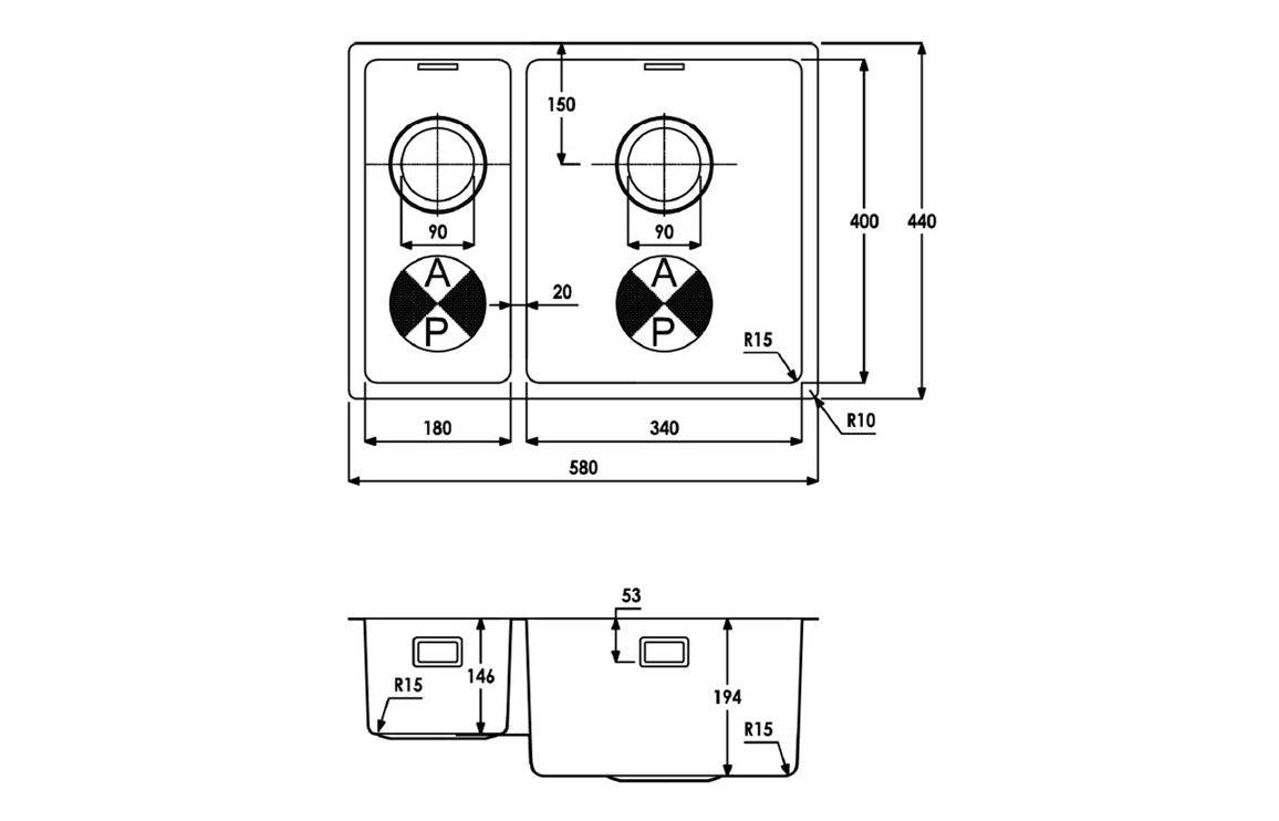 Abode Matrix R15 1.5B RHMB Undermount/Inset Sink - St/Steel